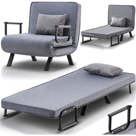 Poltrona Letto Reclinabile Chaise Lounge e Seduta Imbottita Convertibile Grigio