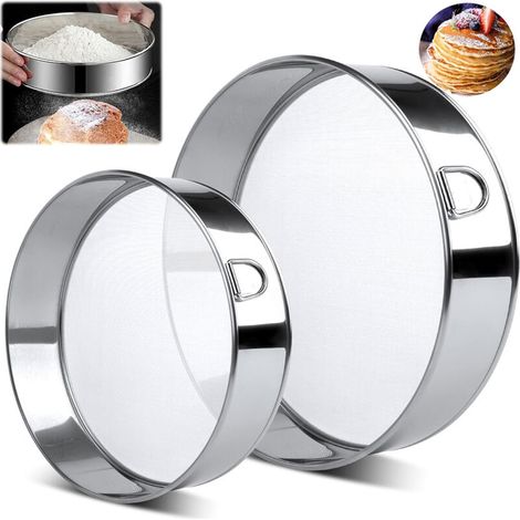 Tamis de Farine Acier Inoxydable, 2 Pièces 15CM & 20CM Tamis de Pâtisserie Maille Fine, Tamis de Cuisine Professionne pour Farine, Sucre, Gâteaux (1/5)