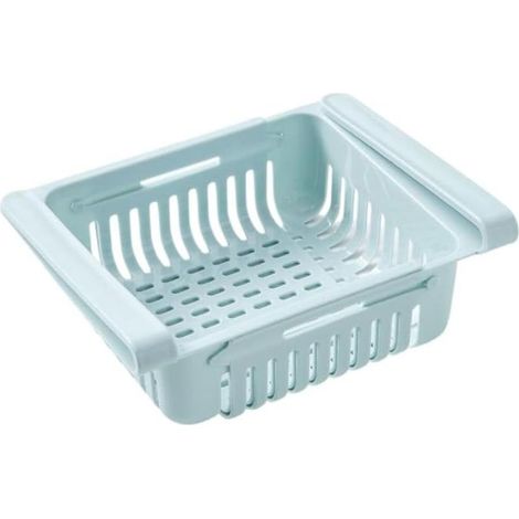 1 articlePanier de rangement extensible pour réfrigérateur (bleu) Bac de rangement réglable avec poignée Support à œufs et étagère de tiroir de cuisine pour fruits, légumes, collations et plus (1/5)