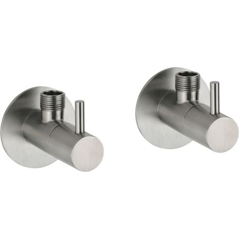 Coppia di rubinetti sottolavabo modello tondo in acciaio inox per collegamento miscelatori Pollini Jessy Steel KITRU0090283AS