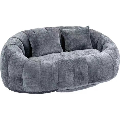 Canapé Compressé 2 places en tissu chenille, en mousse haute densité, avec 2 coussins, Gris (1/5)