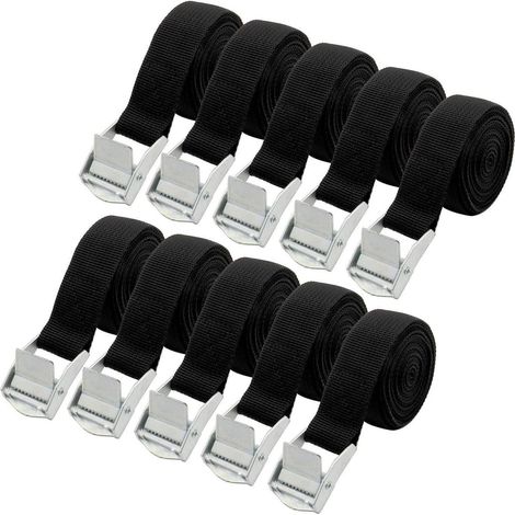 10x Spanngurte mit Klemmschloss 2,5m x 25mm Schwarz für Gepäck & Ladung