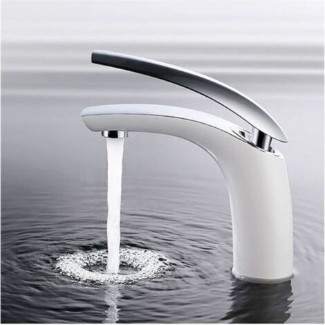 Robinet de salle de bain blanc, robinet de lavabo, robinet mitigeur de salle de bain, mitigeur monocommande pour salle de bain, blanc (1/5)