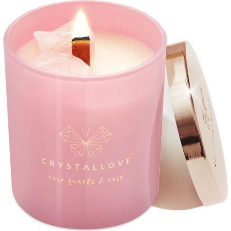 Vela de soja CRYSTALLOVE con cuarzo rosa y rosa 220 g (1/5)