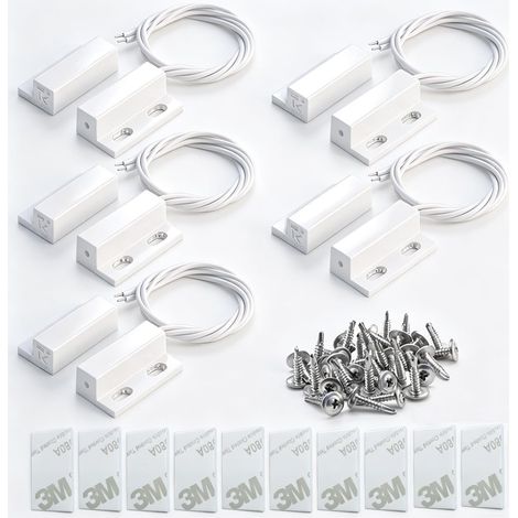 5pcs Encastré Filaire Sécurité Fenêtre Porte Contact Capteur Alarme Magnétique Reed Switch (blanc), Aimant Proche - Circuit de Connexion, Aimant Loin - Circuit de Coupure (1/5)