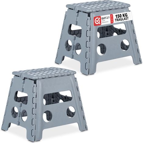 Relaxdays Klapphocker faltbar, 2er Set, Camping Hocker, Kinder Badhocker, bis 150 kg, Kunststoff, HBT: 30x37x29 cm, grau