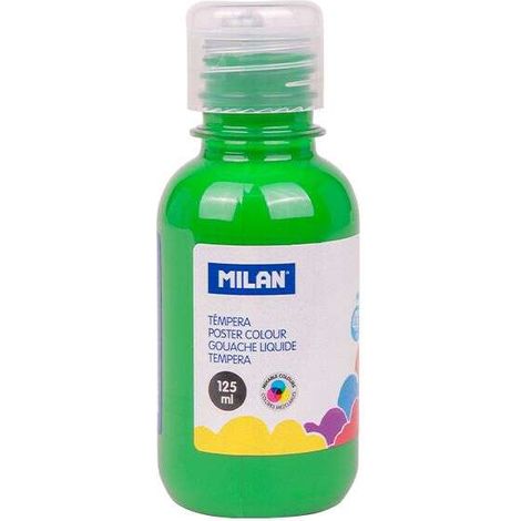 Botella de 125 ml con tapón dosificador, color verde claro. Témpera fabricada con pigmentos de calidad y resistentes a la luz. Los colores son vivos y