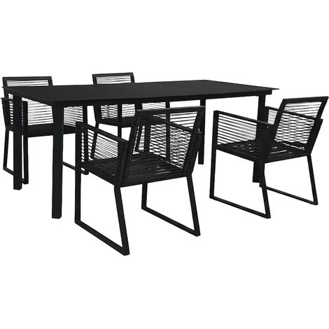 Ensemble repas extérieur 9 pièces en rotin PVC noir avec table en verre et 8 fauteuils, 57.13kg - PANGIVO (1/5)
