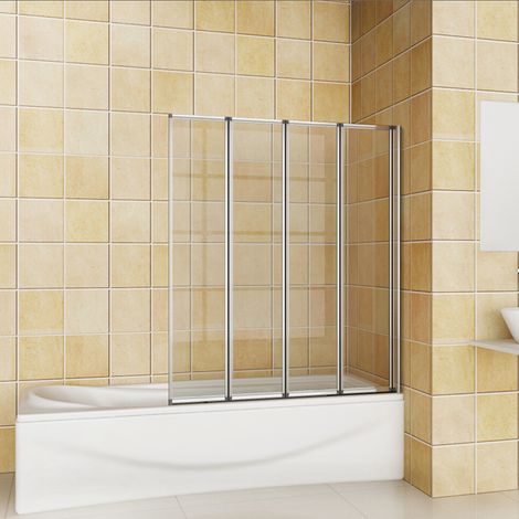 Aica Sanitaire – Pare-baignoire 100x140cm en verre trempé sécurit – Pivotante 180° – 4 volets pliants – Profilé aluminium ajustable (1/5)
