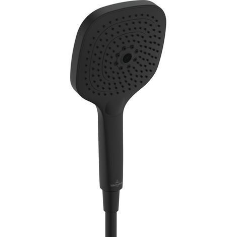 Villeroy & Boch Elody - Douchette Angulaire 3 Jets (Massage, Velours, Laminaire) Bouton Pression et Picots EasyClean, Raccord Universel - Noir Mat (1/4)