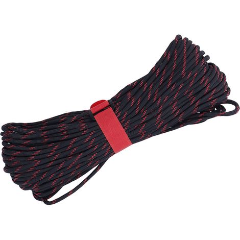 Corde de parachute à 11 brins, idéale pour le camping, l'escalade, la randonnée et la survie (noir et rouge). (1/5)