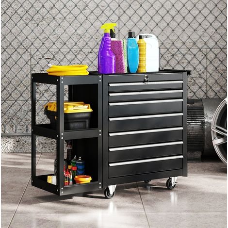 Carro de taller 96x33,5x75 cm en acero negro, 7 cajones, ahorro de espacio – MEUBLIV (1/5)