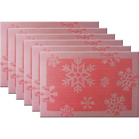 set Of 6 (red) Merry Christmas Placemats Non-slip Anti-stain Insulated Washable Table Mats (1/5)