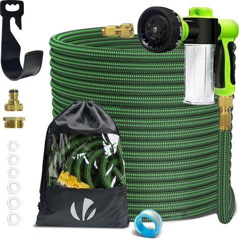 VOUNOT® Tuyau d'arrosage extensible renforcé 30m vert - 10 modes - raccord et sac de rangement inclus - flexible, anti-fuite