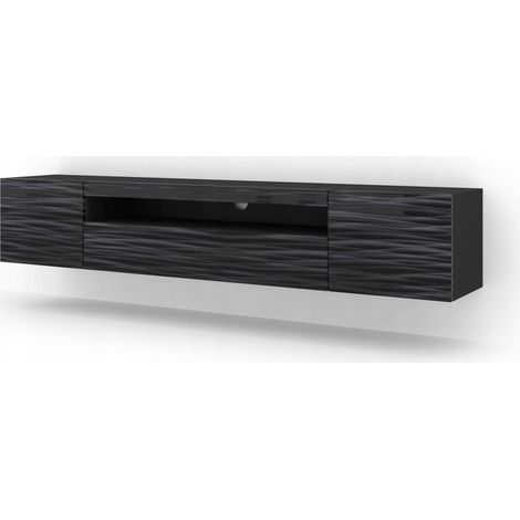 Meuble TV Noir Sahara sans LED 200x42x37cm Aura meuble sur pied ou a suspendre (1/5)