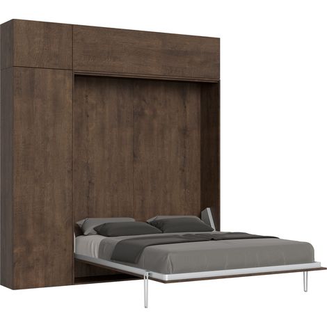 Letto matrimoniale a scomparsa 160 cm con mobili Noce KENTARO