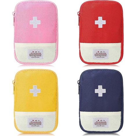 Lot de 4 mini trousses de premiers secours de voyage, sacs de premiers secours portables et vides pour ranger les médicaments, kit de survie idéal pour le camping, la maison et la randonnée. (1/5)