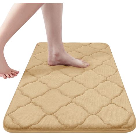 Tapis de bain en mousse à mémoire de forme, ultra doux et absorbant, avec dos antidérapant, 61 x 41 cm, beige (1/5)