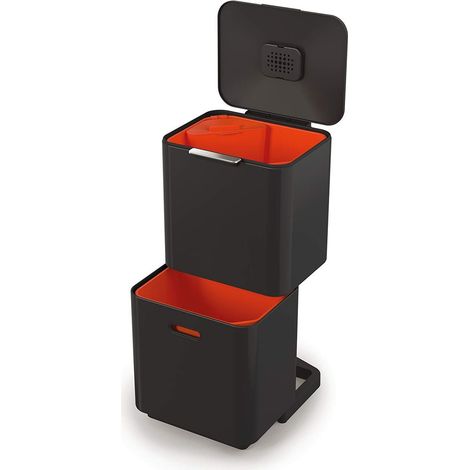 Poubelle de cuisine pour le tri et le recyclage des déchets, avec bac à compost intégré et filtre à charbon actif remplaçable, capacité de 60 litres, Noir (1/5)