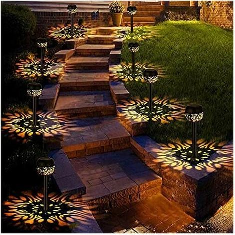 Lumières Flamme Solaire Exterieure Lot de 4 lampes solaires de jardin Étanche IP65 - Marche/arrêt automatique - Pour jardin, cour, balcon, allée, chemin