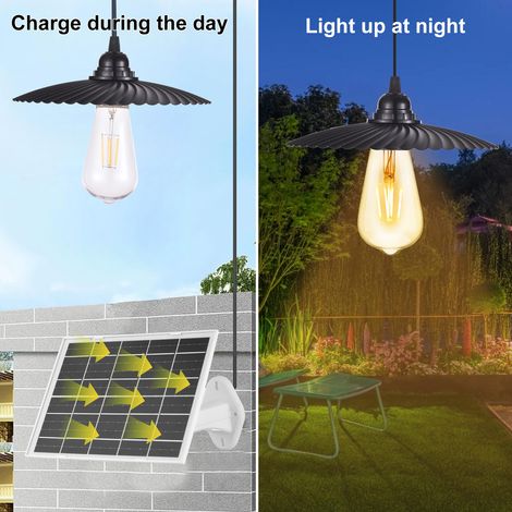 Lampada a sospensione a LED solare per interni/esterni con telecomando e cordicella di azionamento per balcone, giardino, patio, paesaggistica, cortile, nera (1/5)