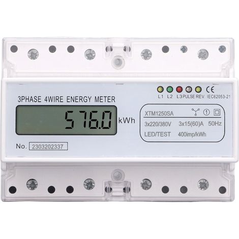 Compteur d'énergie triphasé 4 fils 7P, affichage LCD numérique kWh, mesure de consommation électrique, montage sur rail DIN 35mm (1/5)