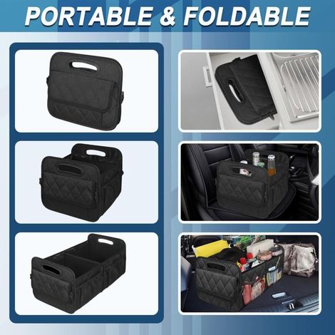 Organizzatore per bagagliaio auto per SUV, organizer e contenitori per auto con 6 tasche, accessori per auto per uomo/donna, organizer per bagagliaio in poliestere impermeabile da 50 litri, nero (1/4)
