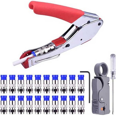Kit de sertissage de câble coaxial Ensemble d'outils de pince à dénuder de fil coaxial avec connecteur de compression pour câble coaxial RG6 et RG59 (1/5)