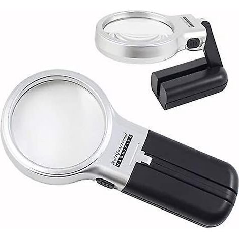 freihändige Lupe mit LED-Lichtstativ, 3-fache Vergrößerung, in der Hand oder auf einem Stativ verwendbar.