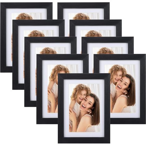 Bilderrahmen Set 10x15 Schwarz 9er-Set Passepartout 13x18 Wand Tisch (1/5)