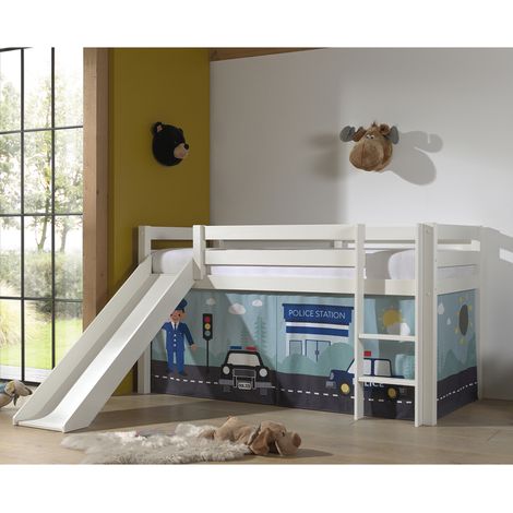 Letto a mezza altezza 90x200 Scivolo sommier incluso housse Police Vipack Pino Bianco