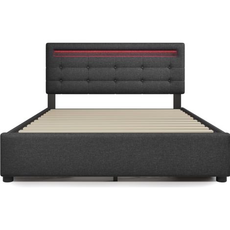 Letto contenitore imbottito grigio 140x200 cm con LED, 4 cassetti e testiera regolabile (1/5)