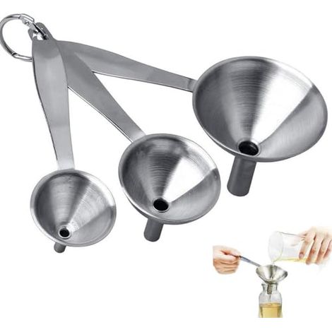 Küchentrichter, Edelstahltrichter mit langen Griffen – kleine Metalltrichter zum Umfüllen von Flüssigkeiten und Pulvern. (1/5)