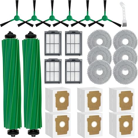 Lot de 25 pièces de rechange pour iRobot Roomba Plus 405/505 Combo, 2 brosses principales, 6 sacs à poussière, 6 tampons de serpillère, 4 filtres, 6 brosses latérales, 1 brosse de nettoyage (Color 3) (1/5)