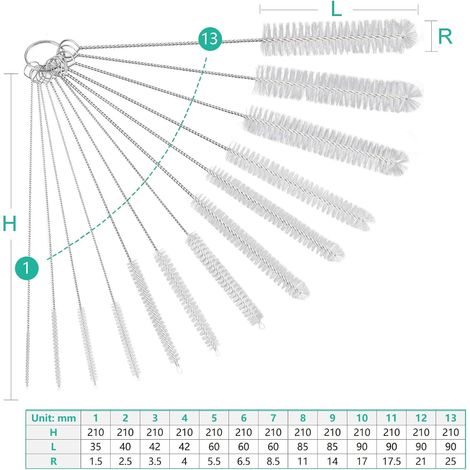 Spazzole per la pulizia, set di 13 spazzole per cannucce, spazzola per bottiglie in nylon lunga 21 cm, spazzola per termosifoni, spazzola per la pulizia delle cannucce, piccola spazzola per la pulizia (1/4)