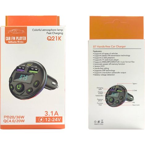 New Q21 Fast Charging Car Bluetooth Charger for MP3 Players - One-to-Three Car Charger - Q21K (Dual Fast Charging Version PD20W-QC18W) (1/4)