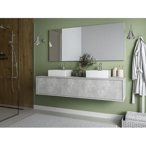 Meuble de salle de bain suspendu gris béton avec double vasque - L150 cm - ISAURE II (1/4)