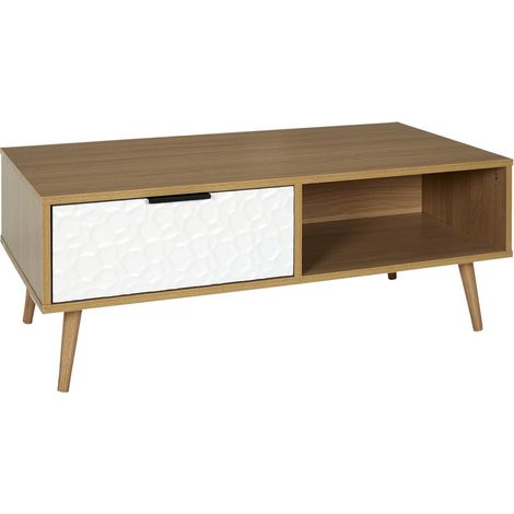 KRAK - Table Basse Aspect Bois et Motif Craquelé Blanc (1/4)