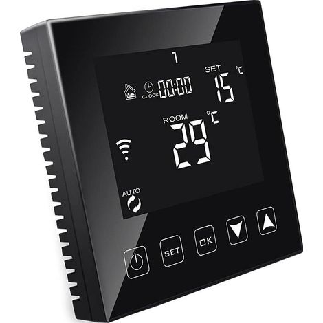 Smart WiFi Thermostat for Electric Underfloor Heating with Sensor Compatible with Alexa and Google Assistant, Programmable Connected Thermostat for Electric Underfloor Heating 16A Black (1/5)