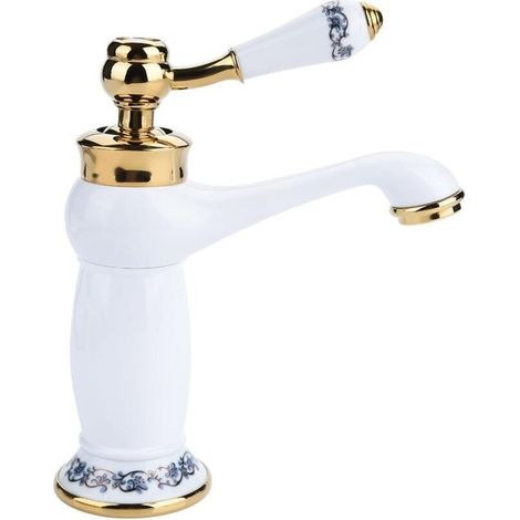 Mitigeur de lavabo Robinet mitigeur, Motif Floral Robinet mitigeur Robinet Eau Froide/Chaude pour Robinet évier évier lavabo Salle de Bains Robinet mitigeur(Blanc) (1/5)