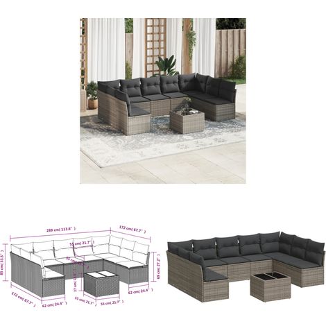 Salon de jardin avec coussins 10 pcs gris résine tressée - Ensemble Salon De Jardin - Mobilier De Jardin - Salon D'extérieur - Résine Tressée - Rotin Synthétique - Home & Living (1/3)