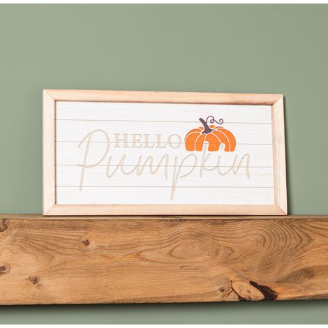 46cm Hanging Hello Pumpkin Wooden Autumnal Decorative Sign Wall Art (1/5)