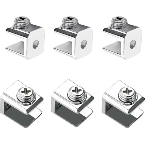 Set di 6 morsetti per vetro, supporto per vetro regolabile, morsetto di supporto in lega di zinco, morsetto di fissaggio per vetro di spessore compreso tra 3 e 8 mm, con viti. (1/4)