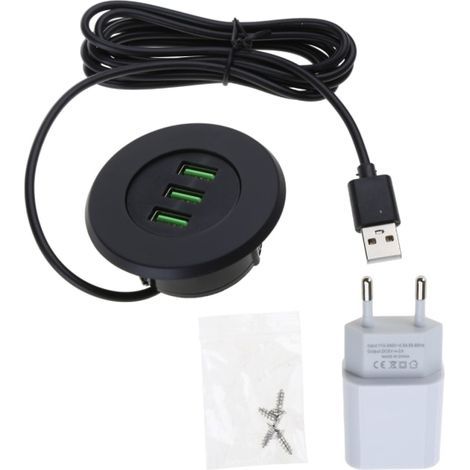 3-port USB desktop charger. Tabletop charging station mounts to a 50mm (2 inch) through-hole with adapter and 1.5m power cable. (1/5)