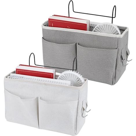 Lot de 2 pochettes de lit (gris, blanc), étagère de lit en toile imperméable, panier de rangement suspendu, pochette de lit pour la maison, le bureau ou l'école (1/5)