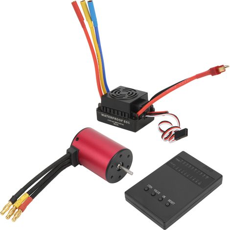 Moteur brushless étanche S3650 4300KV + contrôleur de vitesse électronique (ESC) brushless 60A avec connecteur en T mâle + carte de programmation ESC pour voiture RC 1/10 (1/5)