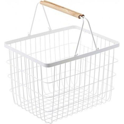 CALICOSY - Panier à linge métal blanc avec anses en bois H38.5cm (1/3)