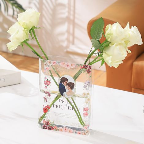 1 Vase livre, acrylique transparent, 20x15x4cm, forme livre, fleurs longues tiges, salon bureau chambre (1/5)