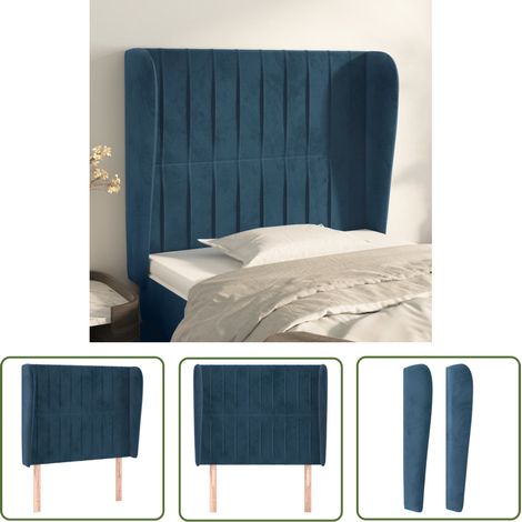 The Living Store Tête de lit avec oreilles Bleu foncé 103x23x118/128 cm Velours - Tête De Lit - Literie - Meuble De Chambre - Tête De Lit Rembourrée - Chaise Longue Lit (1/5)