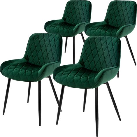 ML-Design 4er Set Esszimmerstühle Esszimmerstuhl mit Rücken- und Armlehnen, Dunkelgrün, Samt Sitzfläche, Metallbeine, Küchenstühle Küchenstuhl Wohnzimmerstühle Wohnzimmerstuhl Polsterstuhl Stühle